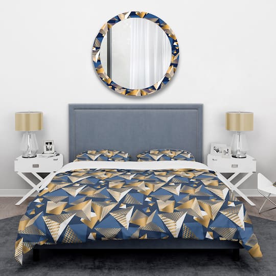 Designart 'Gold And Blue Cubes' Mid-Century Duvet Cover Set